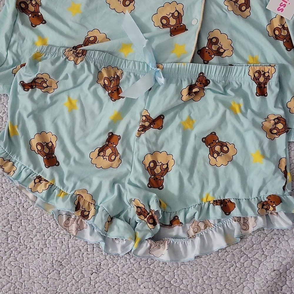Charming Bear Print Adult Pajama Set - Light Blue - Picture 2 of 4
